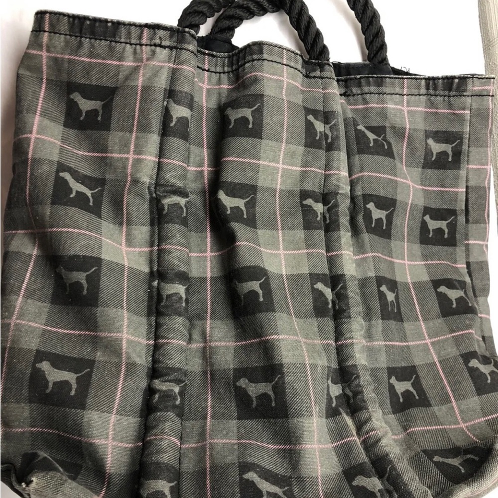 Rare Vintage Victoria’s Secret Pink grey plaid rope tote grand escape lodge - Picture 3 of 11